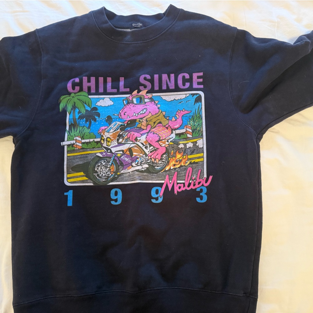 Black Graphic Sweatshirt with Dinosaur Print